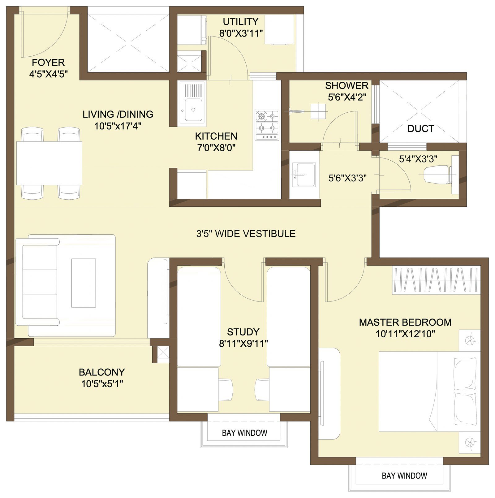 Nikoo Homes 9 1.5 BHK floor plan with study